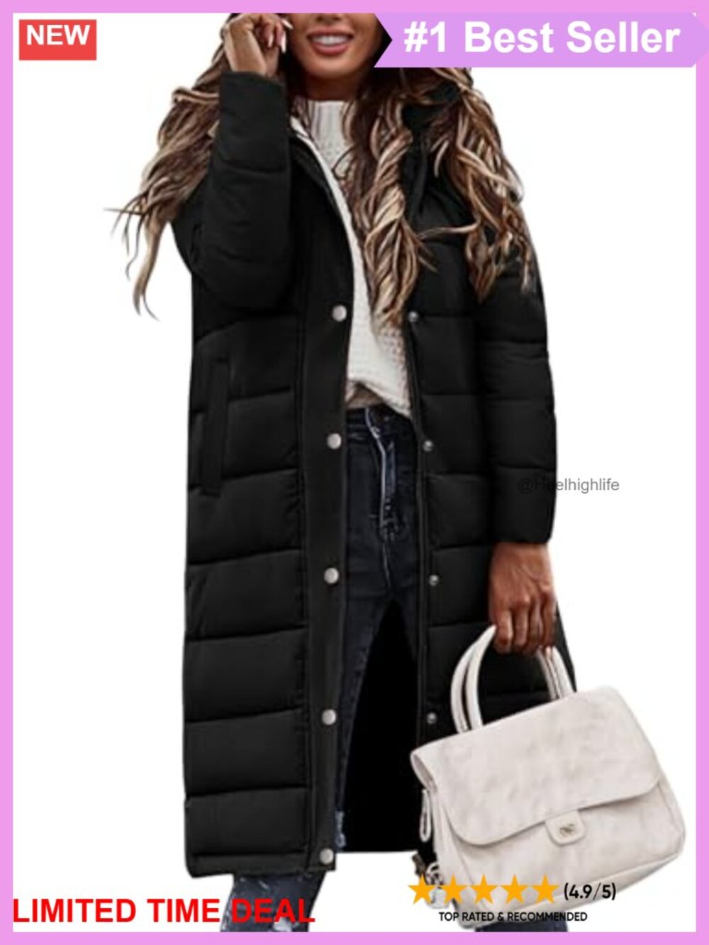 Womens Long Puffer Coat Quilted Warm Winter Jacket Hooded Zip